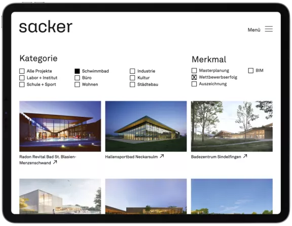 Sacker Website - IPad Ansicht